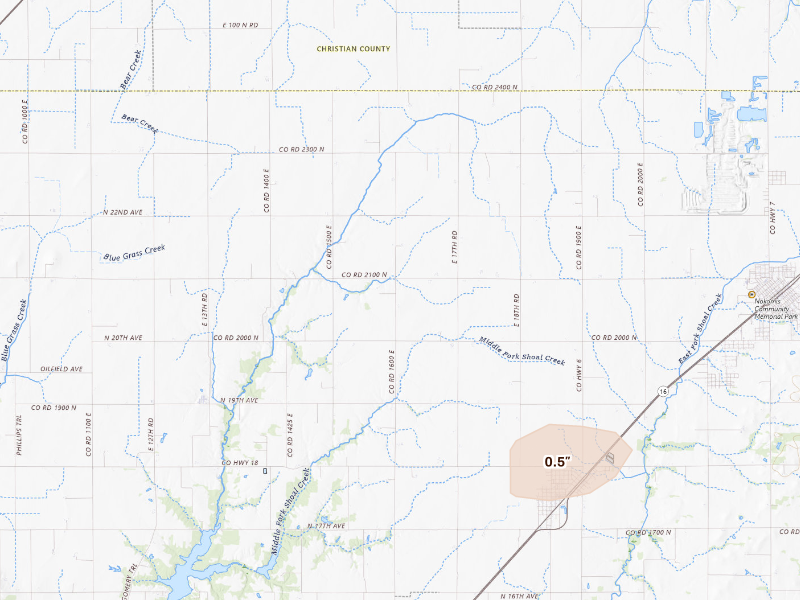 Radar-estimated hail-size map of the storm over Nokomis, IL on Sep 17, 2026