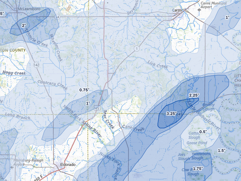 NEXRAD radar-signature map of the hail over Norris City, IL