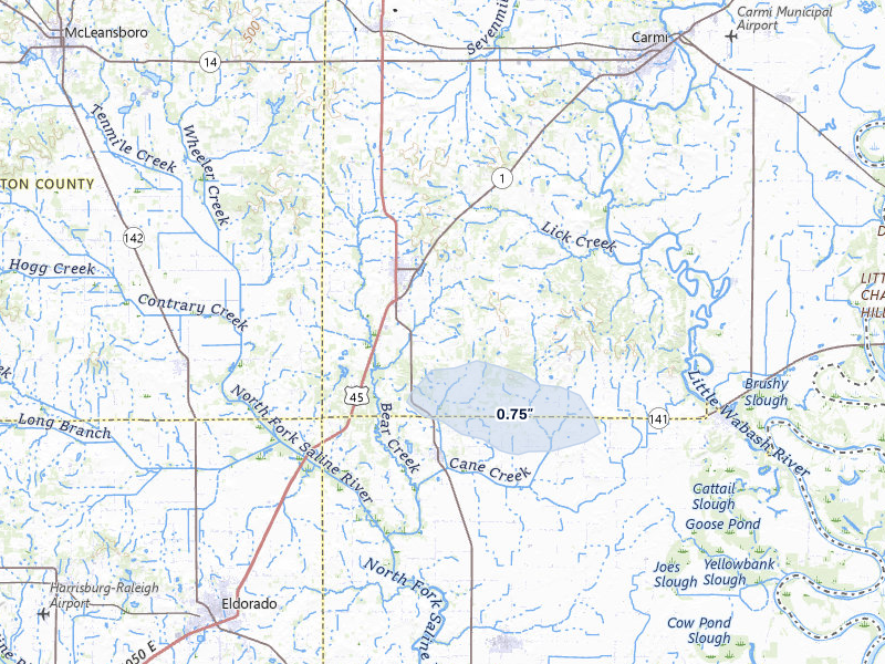NEXRAD radar-signature map of the hail storm over Norris City, IL on Jul 7, 2026