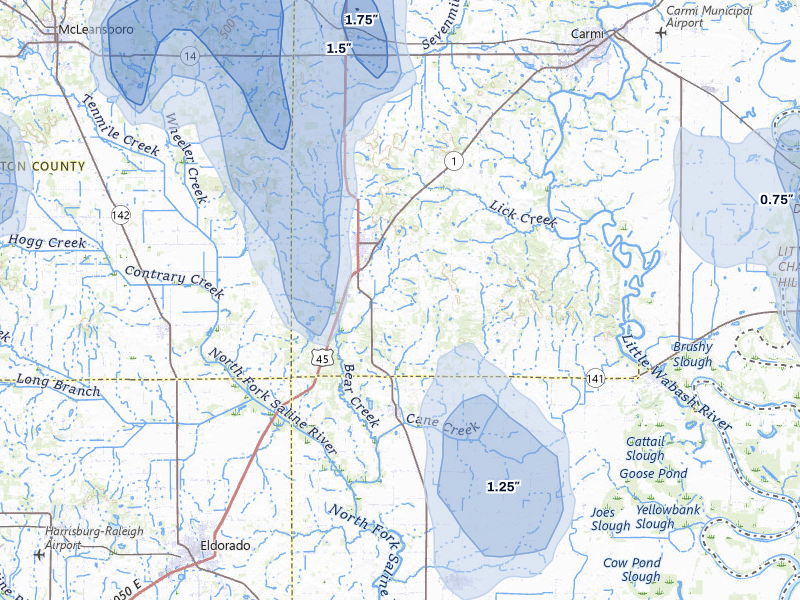 NEXRAD radar-signature map of the hail storm over Norris City, IL on Jul 26, 2026