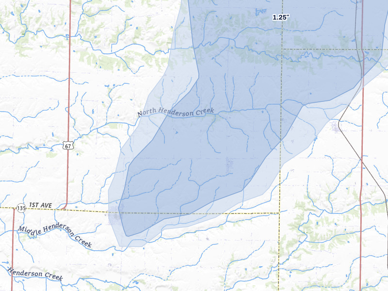 NEXRAD radar-signature map of the hail over North Henderson, IL