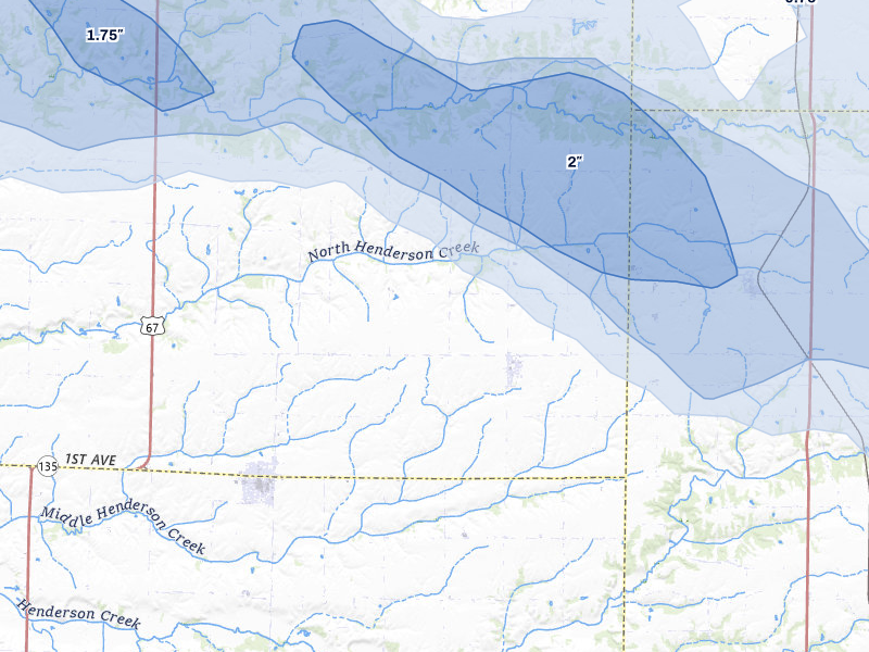 NEXRAD radar-signature map of the hail storm over North Henderson, IL on Aug 12, 2026