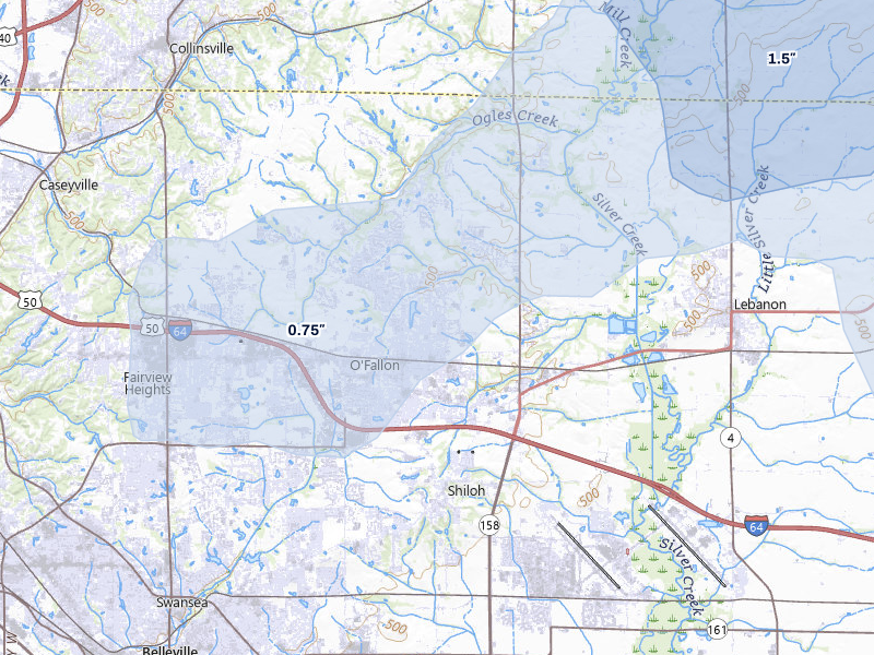 NEXRAD radar-signature map of the hail over O Fallon, IL