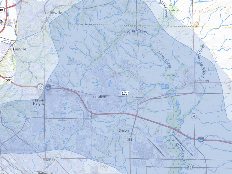 NEXRAD radar-signature map of the hail storm over O Fallon, IL on May 31, 2026