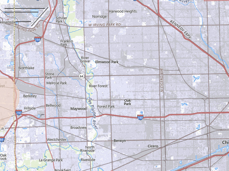 Radar-estimated hail-size map of the storm over Oak Park, IL on Jul 2, 2026