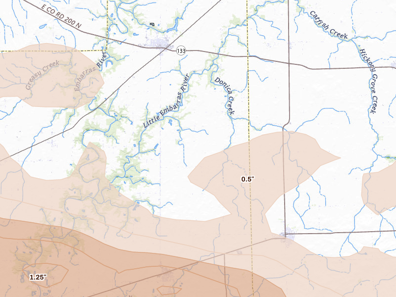 Radar-estimated hail-size map of the storm over Oakland, IL on Jun 17, 2026
