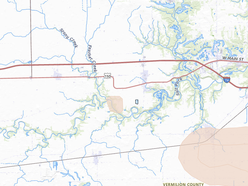 Radar-estimated hail-size map of the storm over Oakwood, IL on Jun 16, 2026