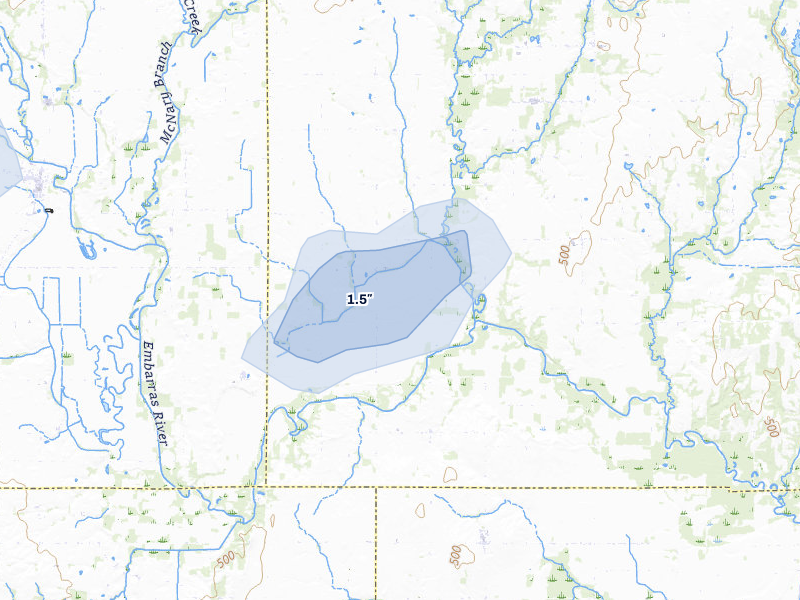 NEXRAD radar-signature map of the hail storm over Oblong, IL on Jan 8, 2026