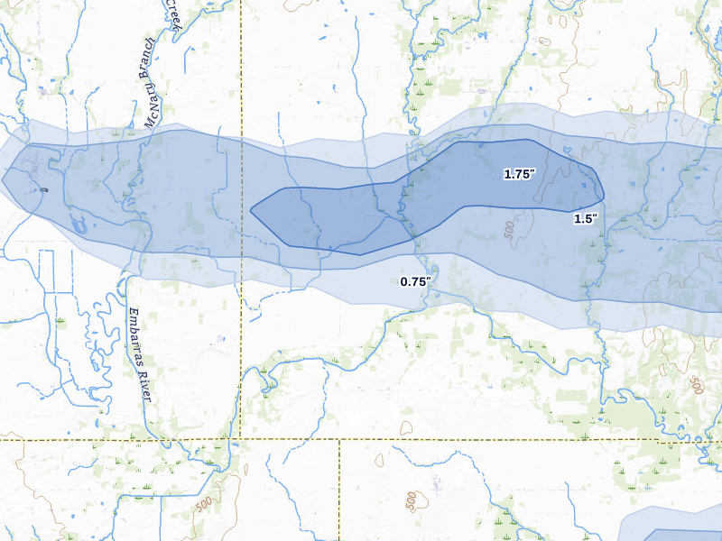 NEXRAD radar-signature map of the hail storm over Oblong, IL on Mar 4, 2026
