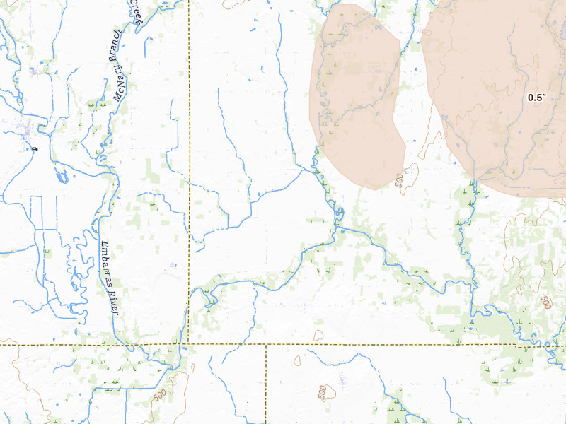 Radar-estimated hail-size map of the storm over Oblong, IL on Mar 22, 2026