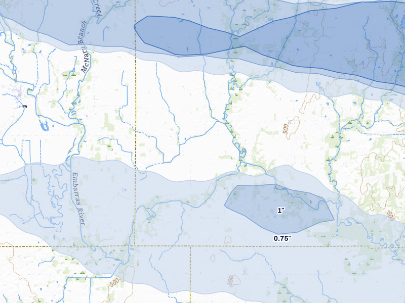 NEXRAD radar-signature map of the hail storm over Oblong, IL on Mar 22, 2026