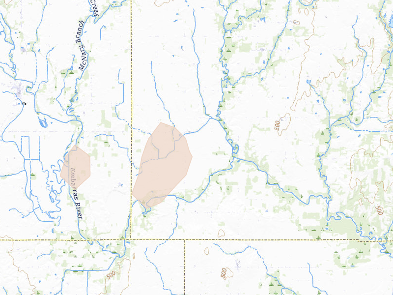 Radar-estimated hail-size map of the storm over Oblong, IL on May 16, 2026