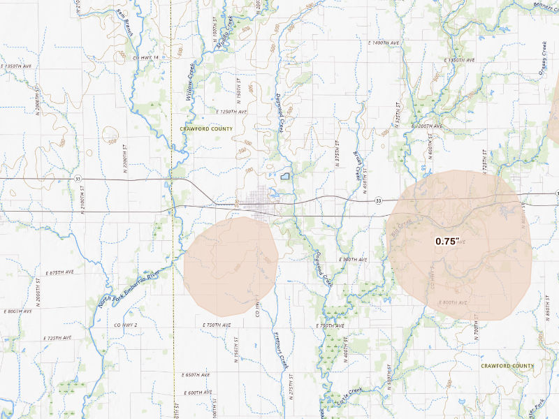 Radar-estimated hail-size map of the storm over Oblong, IL