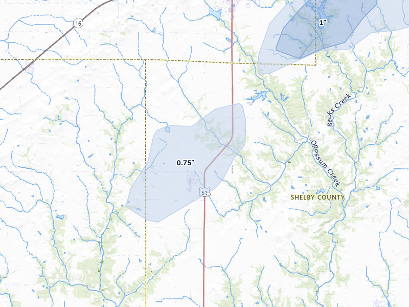 NEXRAD radar-signature map of the hail over Oconee, IL