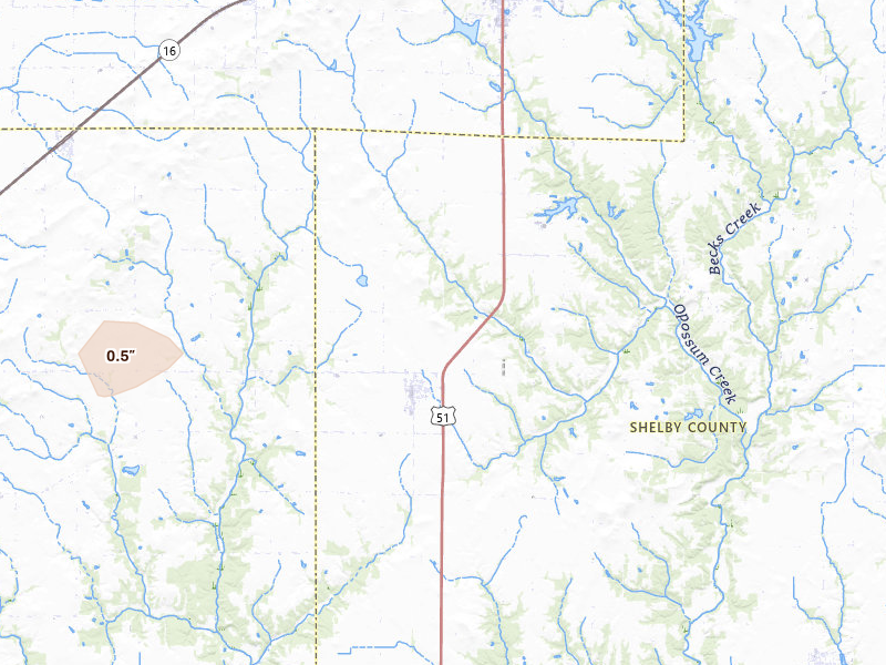 Radar-estimated hail-size map of the storm over Oconee, IL on May 4, 2026