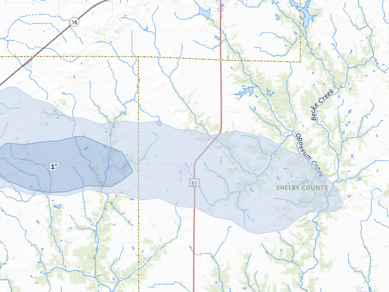 NEXRAD radar-signature map of the hail storm over Oconee, IL on May 4, 2026