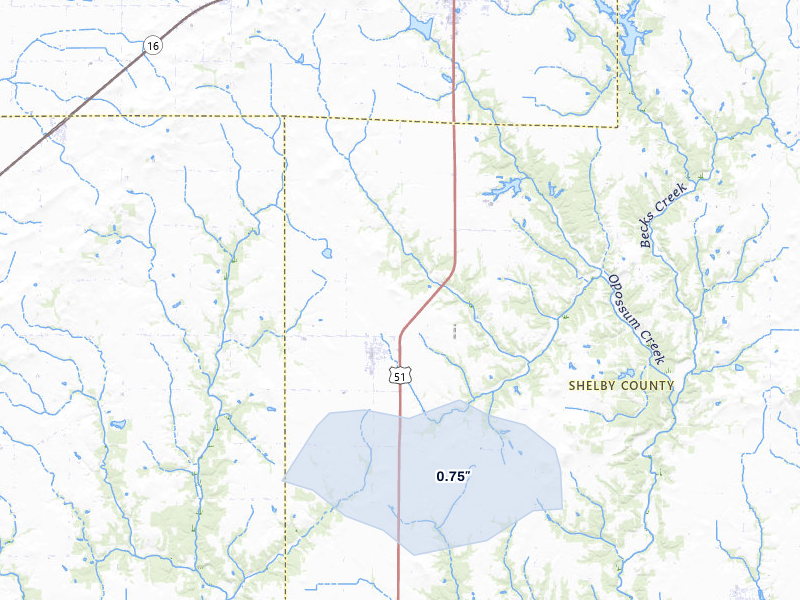 NEXRAD radar-signature map of the hail storm over Oconee, IL on Jul 9, 2026