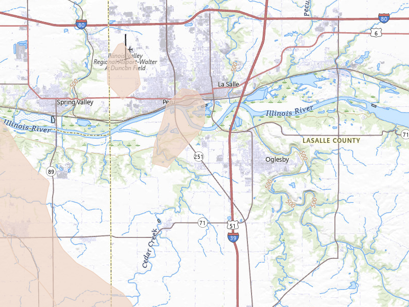 Radar-estimated hail-size map of the storm over Oglesby, IL on Aug 21, 2026