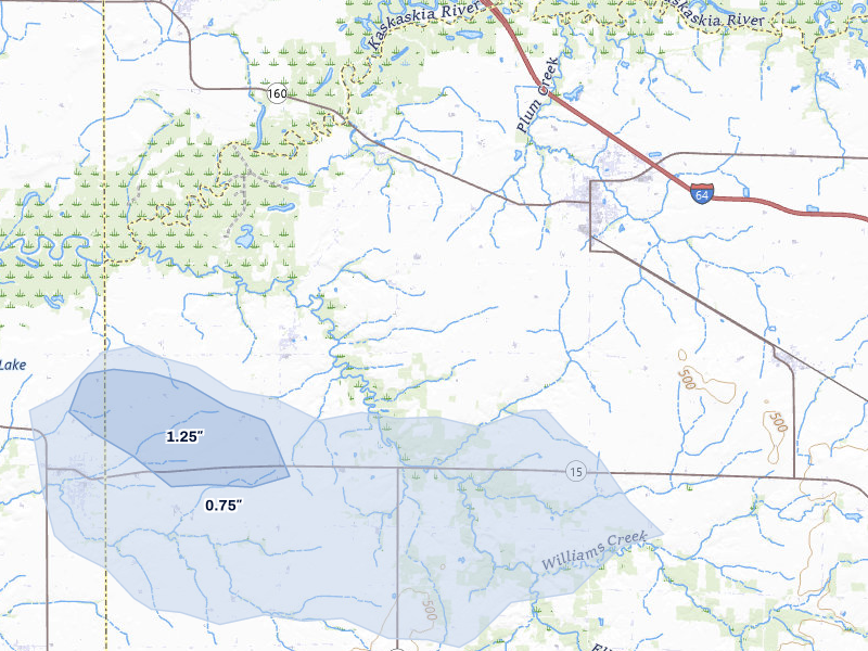 NEXRAD radar-signature map of the hail storm over Okawville, IL on Mar 4, 2026