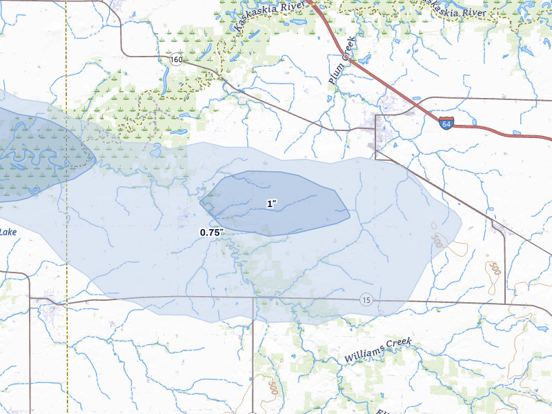 NEXRAD radar-signature map of the hail storm over Okawville, IL on May 4, 2026