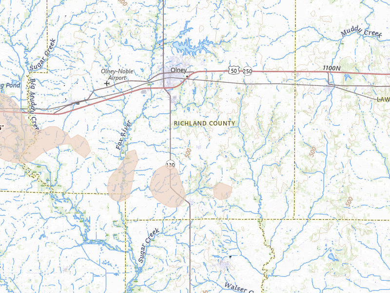 Radar-estimated hail-size map of the storm over Olney, IL on Mar 22, 2026