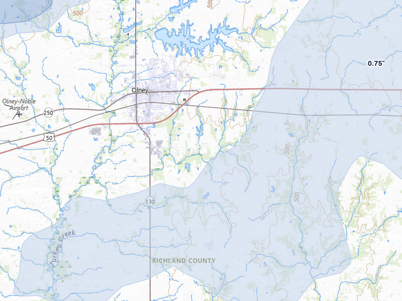 NEXRAD radar-signature map of the hail storm over Olney, IL on May 16, 2026