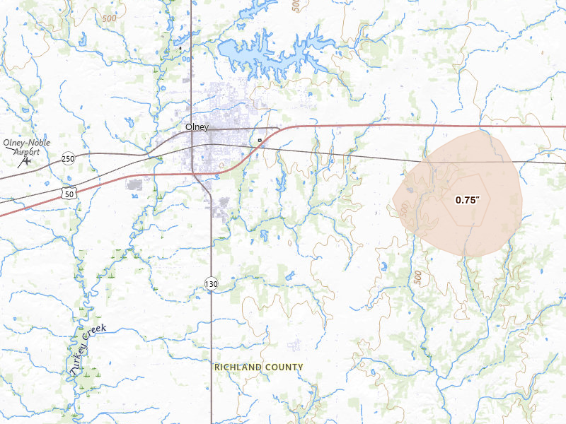 Radar-estimated hail-size map of the storm over Olney, IL