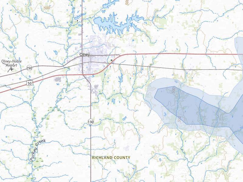 NEXRAD radar-signature map of the hail storm over Olney, IL on Jul 9, 2026