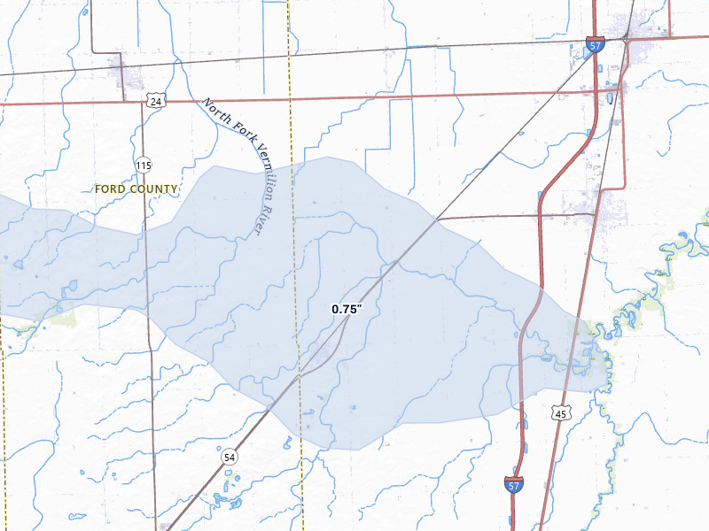 NEXRAD radar-signature map of the hail storm over Onarga, IL on Jun 5, 2026