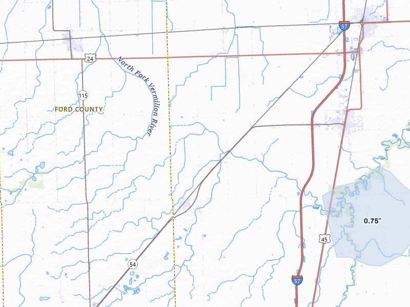NEXRAD radar-signature map of the hail storm over Onarga, IL on Jul 10, 2026