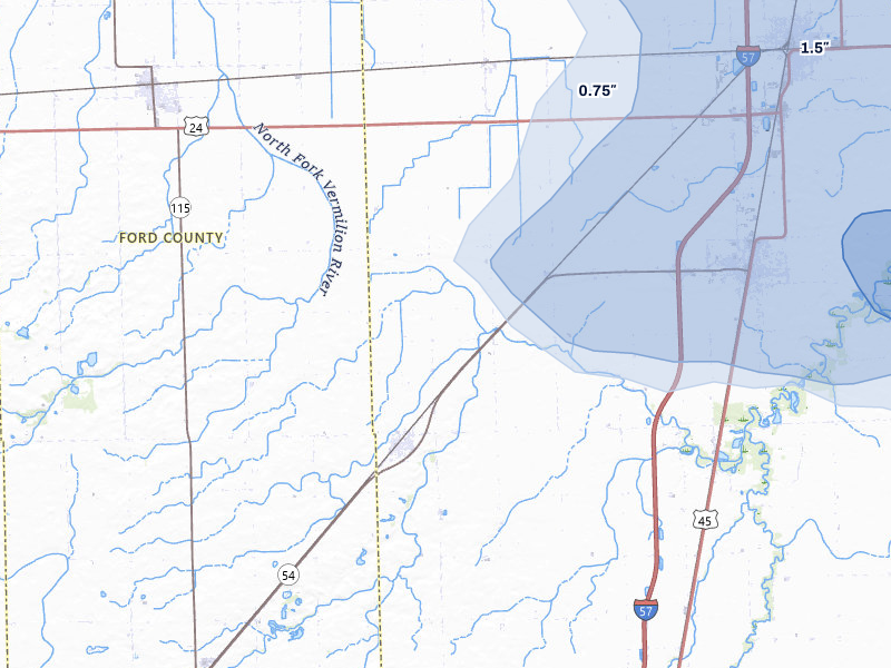 NEXRAD radar-signature map of the hail storm over Onarga, IL on Aug 9, 2026