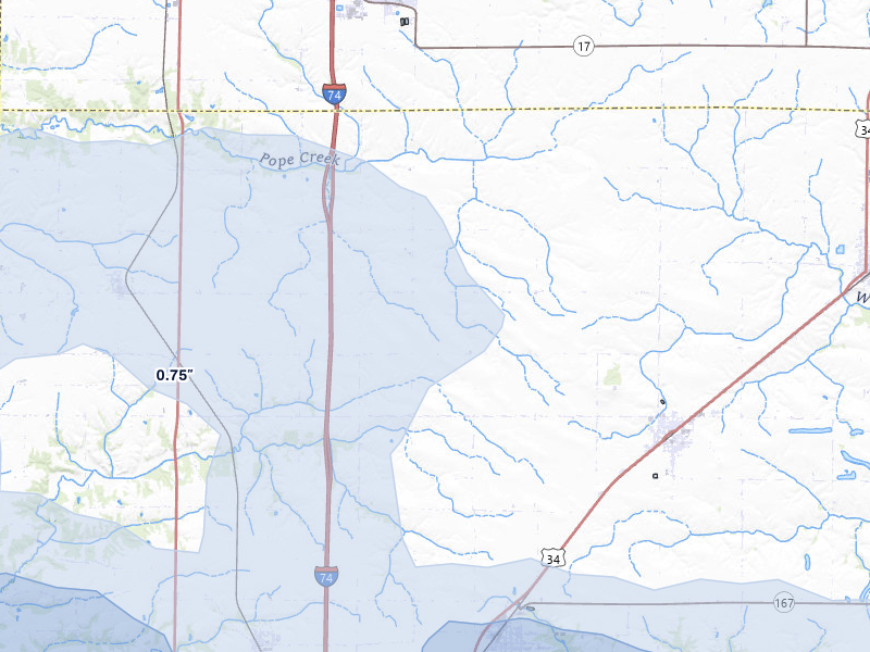 NEXRAD radar-signature map of the hail storm over Oneida, IL on May 4, 2026