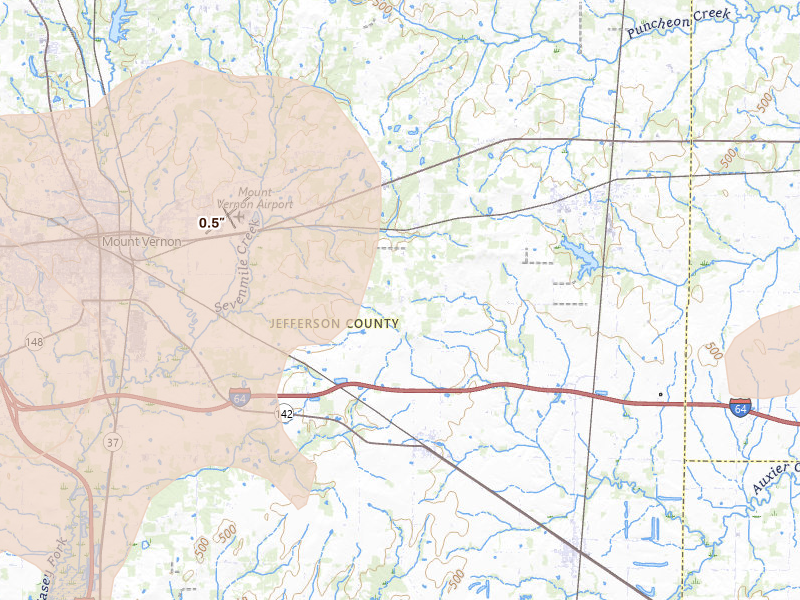 Radar-estimated hail-size map of the storm over Opdyke, IL on Apr 27, 2026