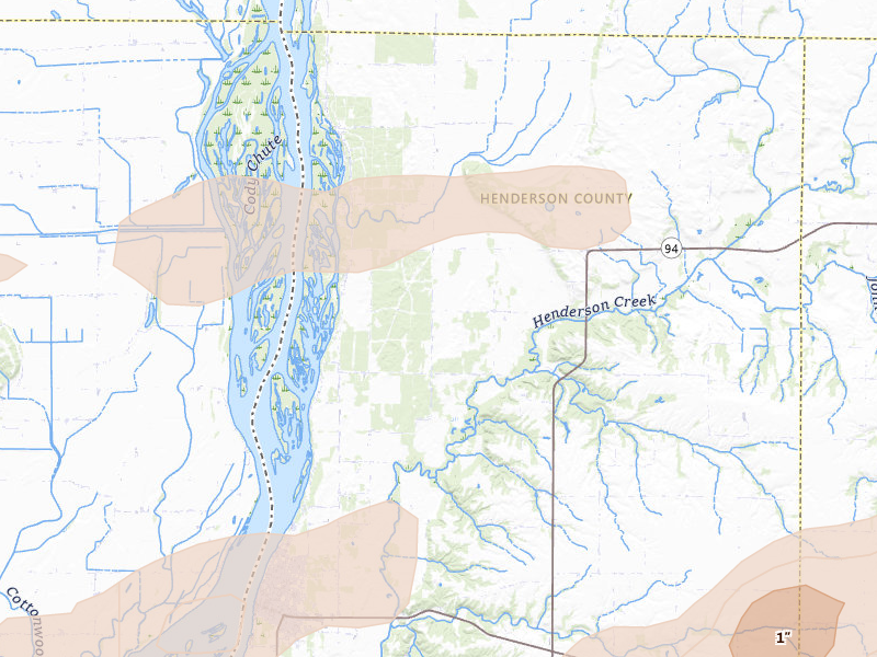 Radar-estimated hail-size map of the storm over Oquawka, IL on Mar 31, 2026