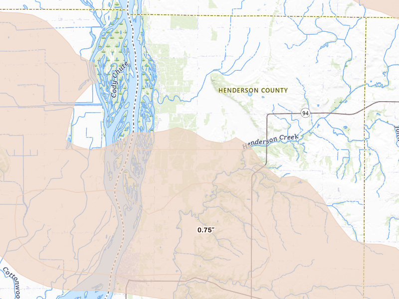 Radar-estimated hail-size map of the storm over Oquawka, IL on May 4, 2026
