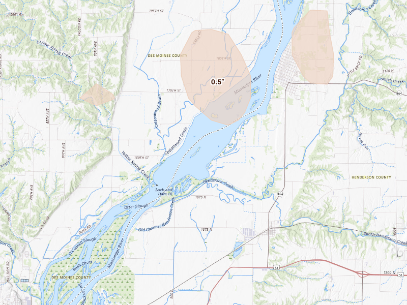 Radar-estimated hail-size map of the storm over Oquawka, IL