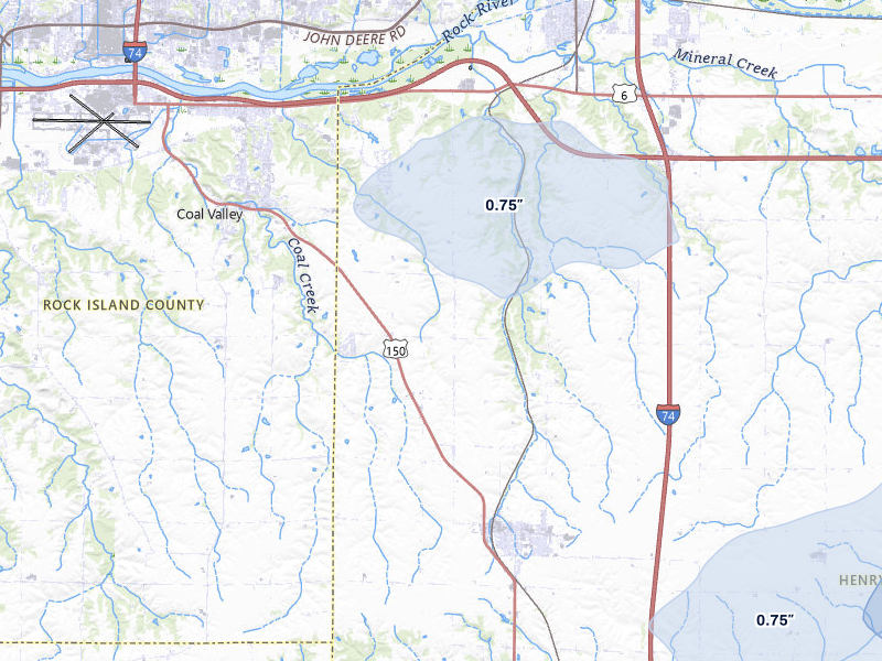 NEXRAD radar-signature map of the hail over Orion, IL