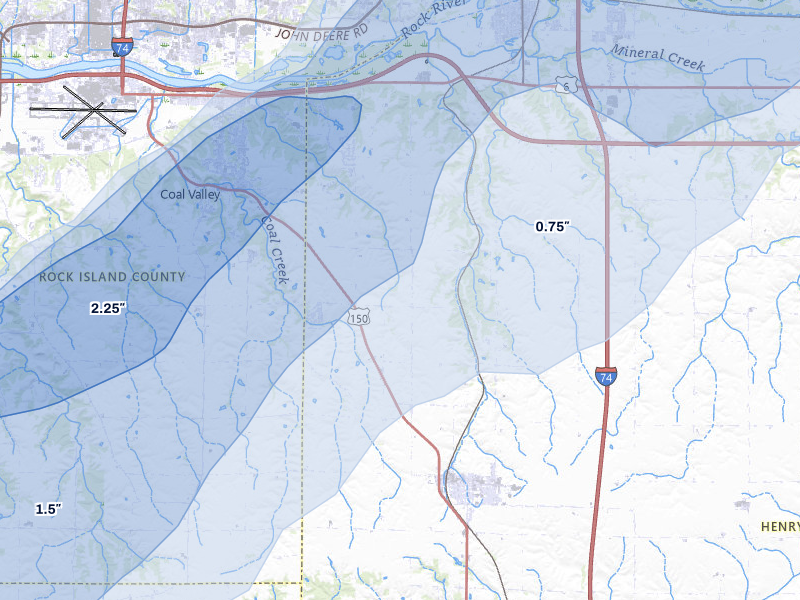 NEXRAD radar-signature map of the hail over Orion, IL