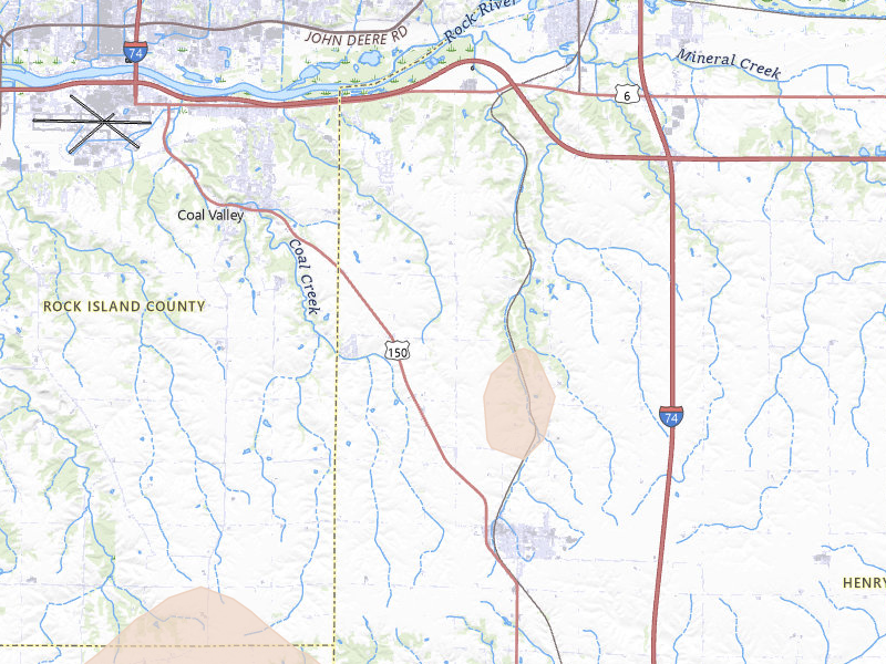 Radar-estimated hail-size map of the storm over Orion, IL on Jun 5, 2026