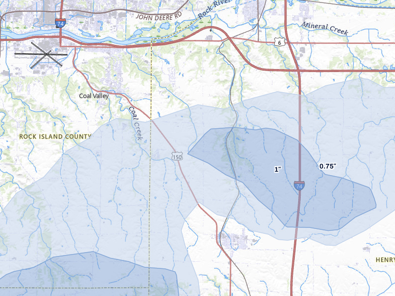 NEXRAD radar-signature map of the hail over Orion, IL
