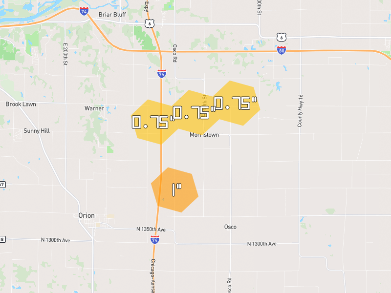 Hail map of Osco, IL on Jun 6, 2026, hail up to 1"