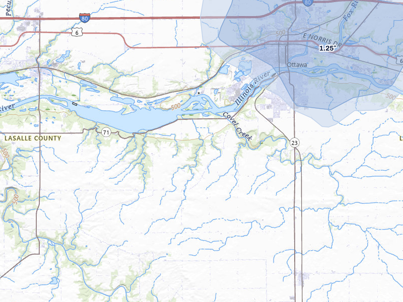 NEXRAD radar-signature map of the hail storm over Ottawa, IL on Jul 3, 2026