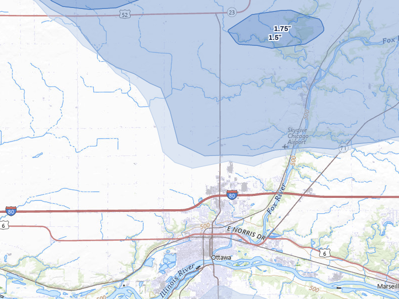 NEXRAD radar-signature map of the hail storm over Ottawa, IL on Aug 11, 2026