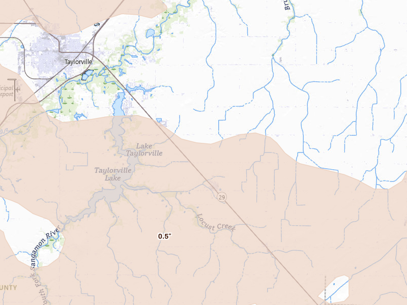 Radar-estimated hail-size map of the storm over Owaneco, IL on Mar 26, 2026