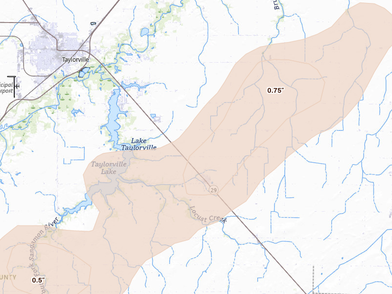 Radar-estimated hail-size map of the storm over Owaneco, IL on Apr 27, 2026