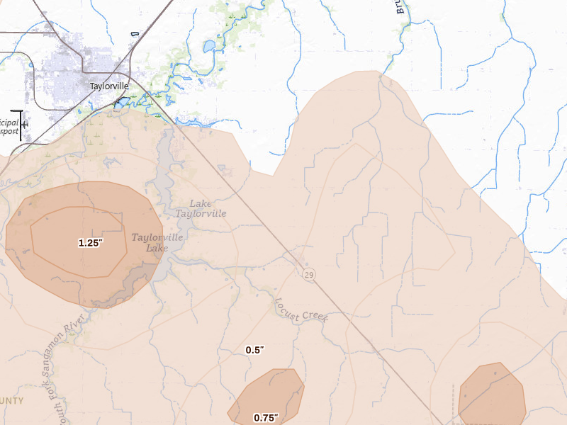 Radar-estimated hail-size map of the storm over Owaneco, IL on Jun 17, 2026