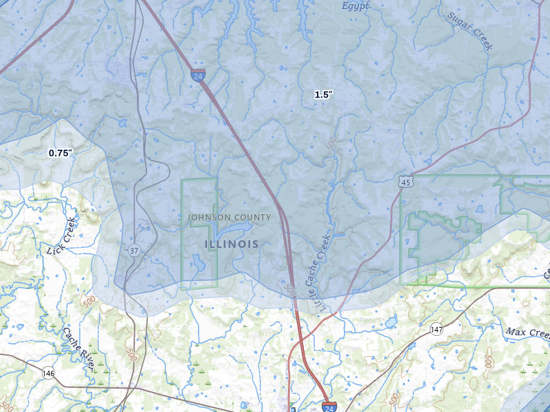 NEXRAD radar-signature map of the hail over Ozark, IL