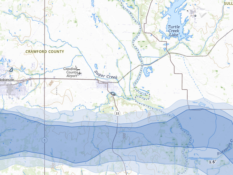 NEXRAD radar-signature map of the hail storm over Palestine, IL on Mar 22, 2026