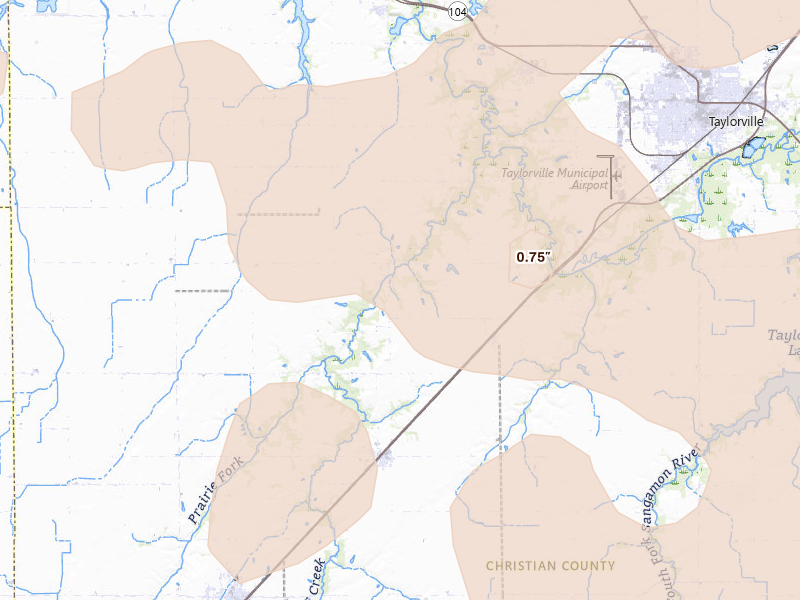 Radar-estimated hail-size map of the storm over Palmer, IL on Mar 26, 2026