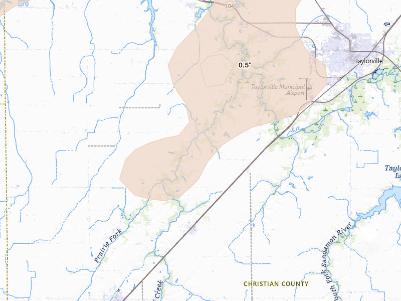Radar-estimated hail-size map of the storm over Palmer, IL on Jun 11, 2026